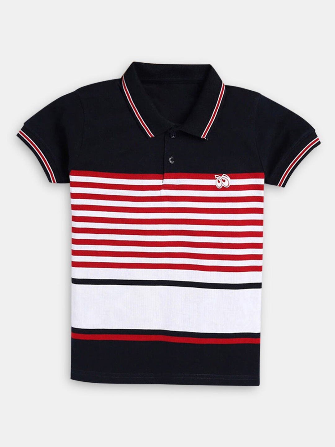 

Hopscotch Printed Polo Collar Cotton T-shirt, Black
