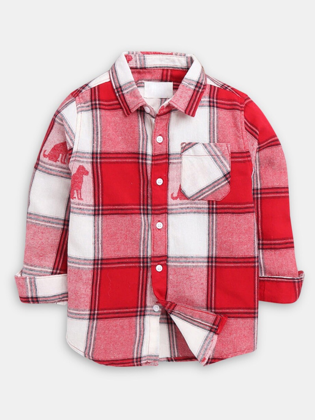 

Hopscotch Boys Red & White Classic Tartan Checked Cotton Casual Shirt