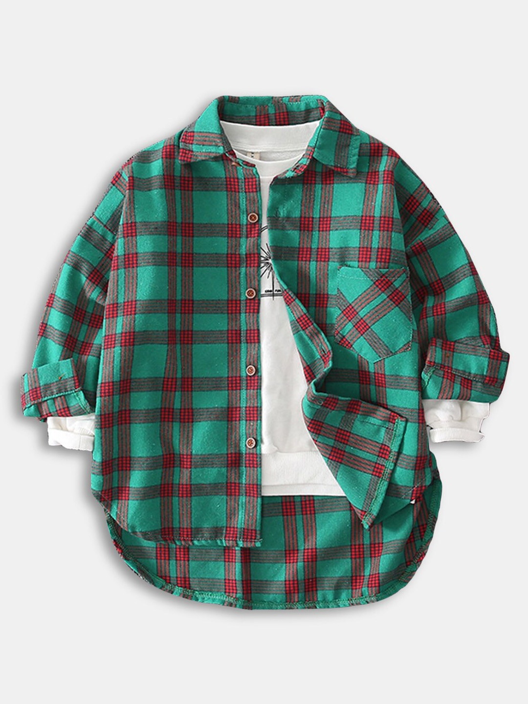

Hopscotch Boys Green & Maroon Classic Tartan Checked Casual Shirt With T-Shirt