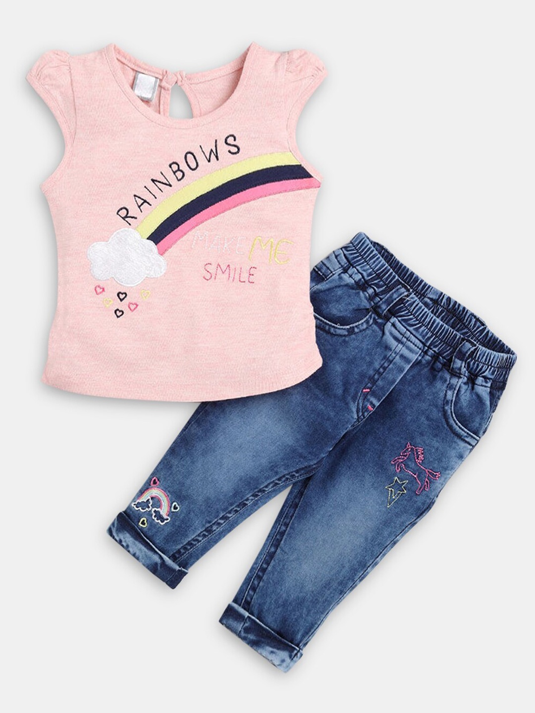 

Hopscotch Infants Girls Pink & Blue Printed Pure Cotton Top with Trouser