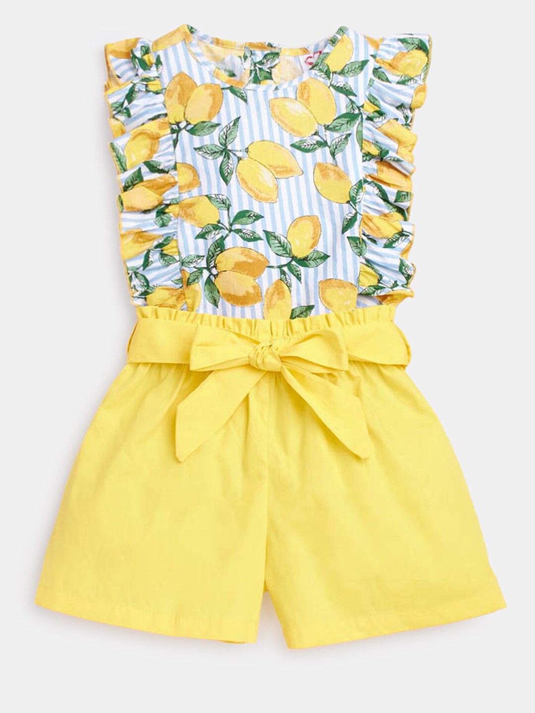 

Hopscotch Girls Yellow & Blue Printed Tunic with Short