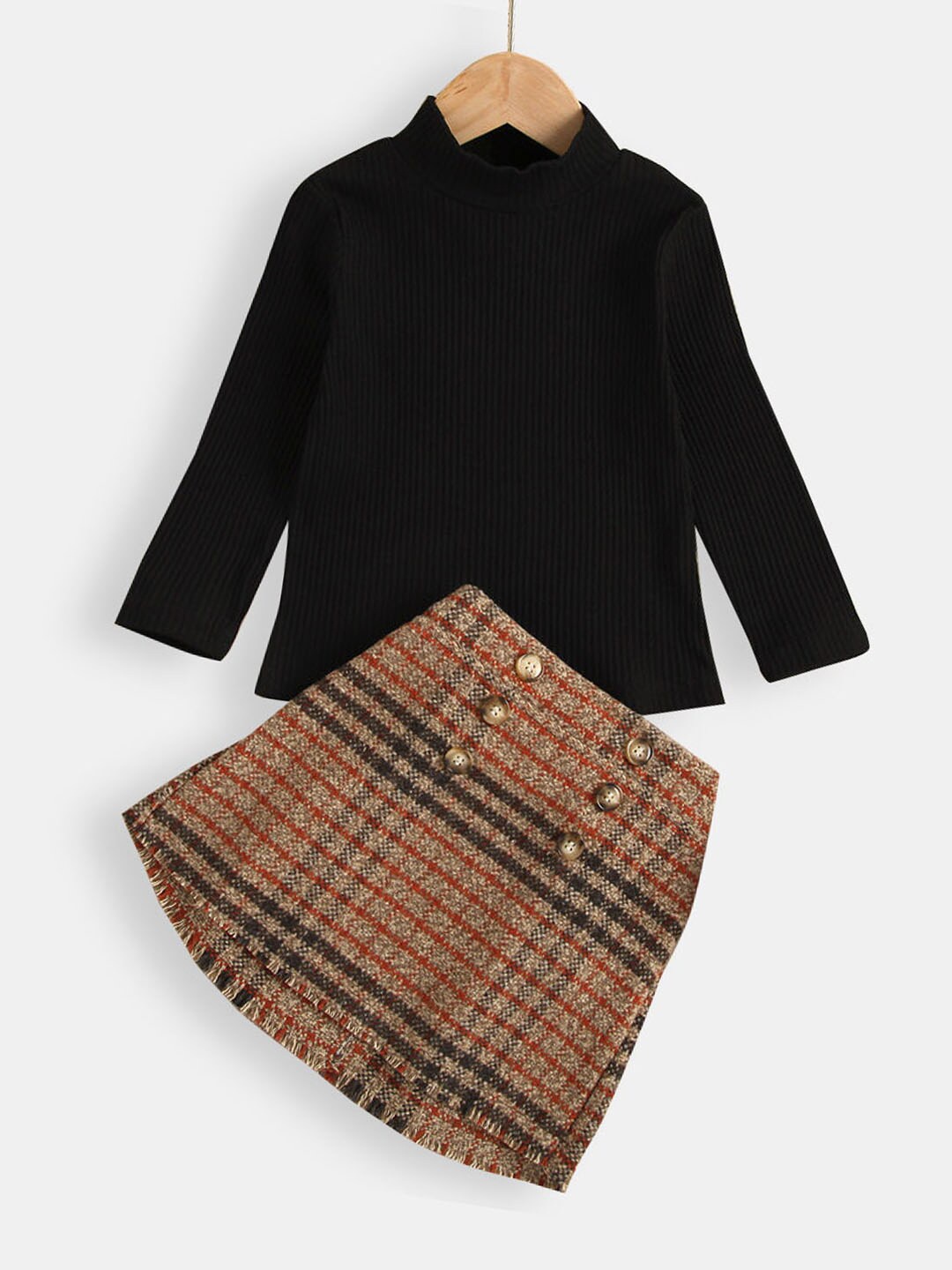 

Hopscotch Girls Black & Brown Top with Checked Skirt