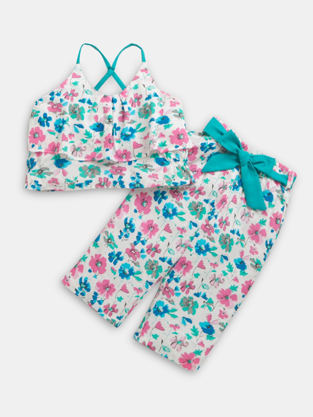 

Hopscotch Girls White & Green Printed Tunic with Trouser