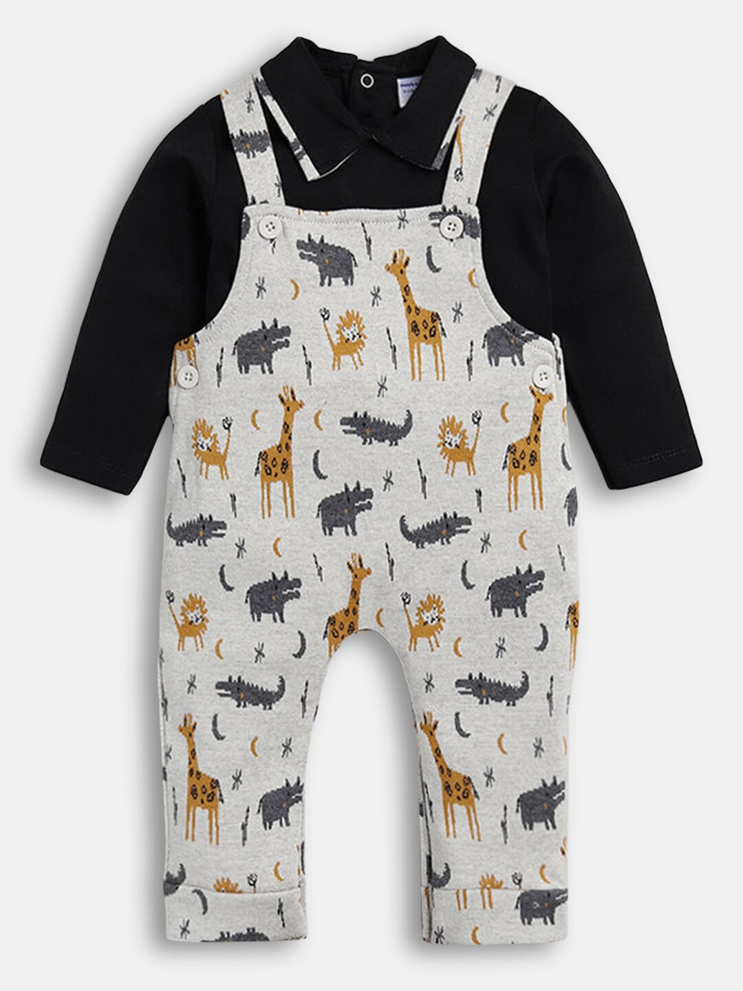 

Hopscotch Infants Boys Black & Grey Pure Cotton T-Shirt Dungaree Set