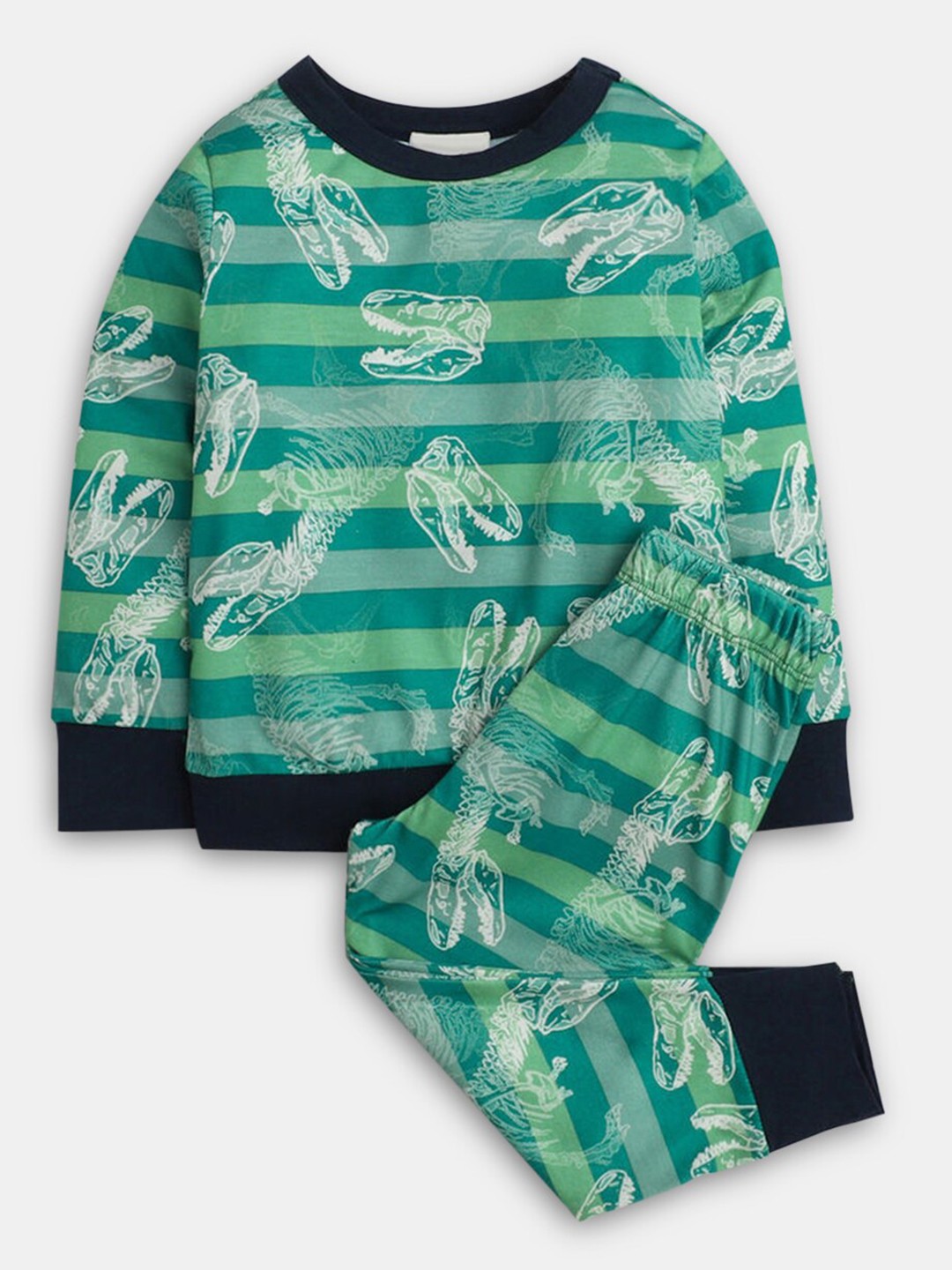 

Hopscotch Boys Green & White Printed Pure Cotton T-shirt with Trouser