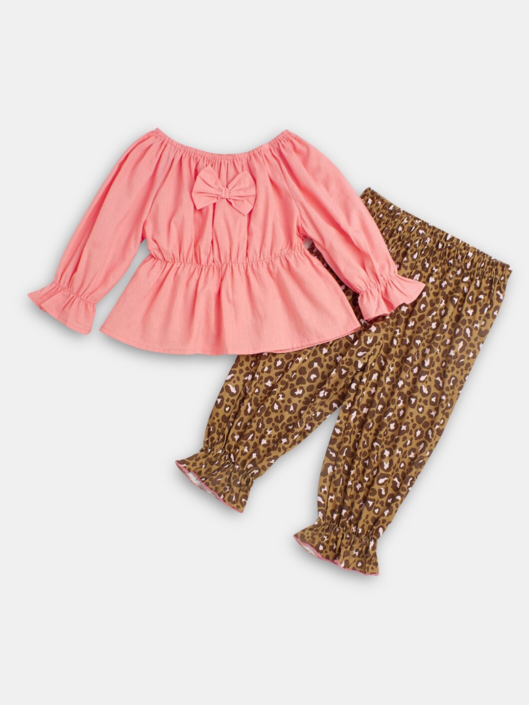 

Hopscotch Girls Pink & Brown Printed Pure Cotton Tunic with Trouser