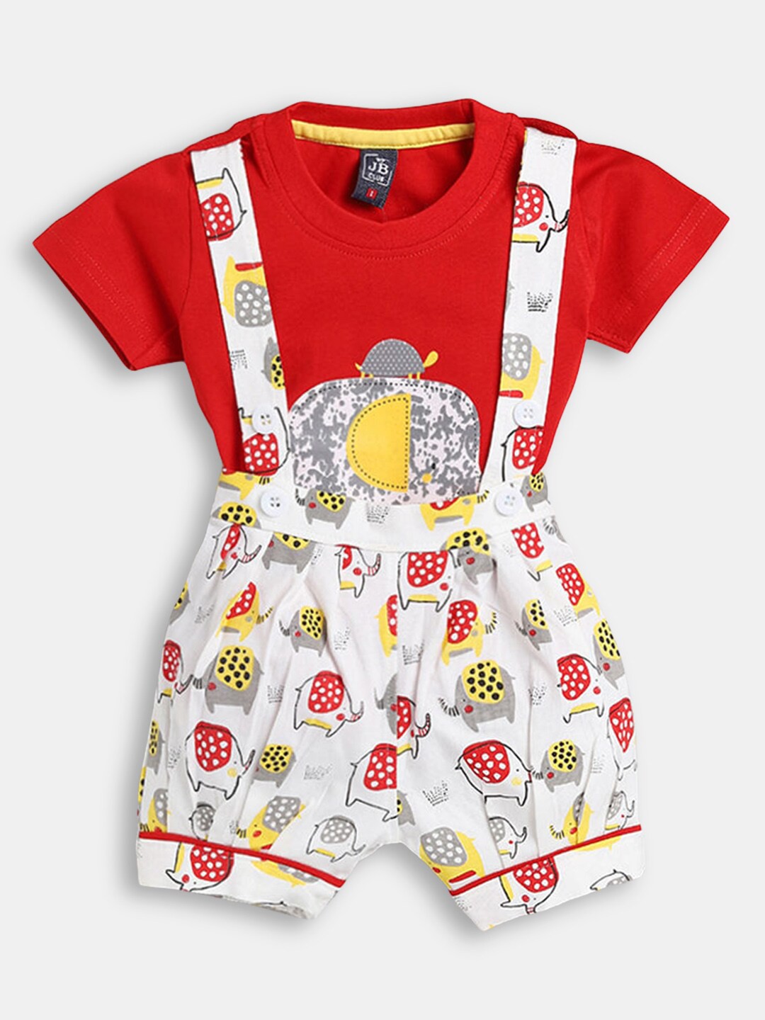 

Hopscotch Boys Red & White Printed Top & Dungree