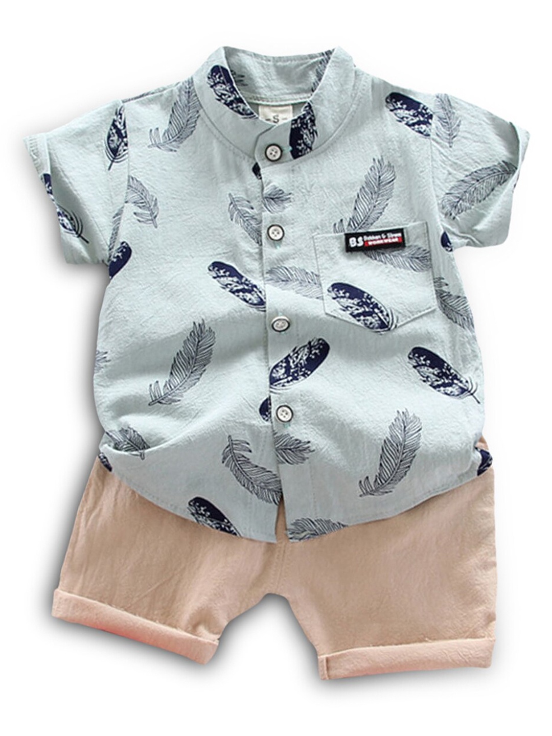 

Hopscotch Boys Green & Brown Printed Shirt with Short