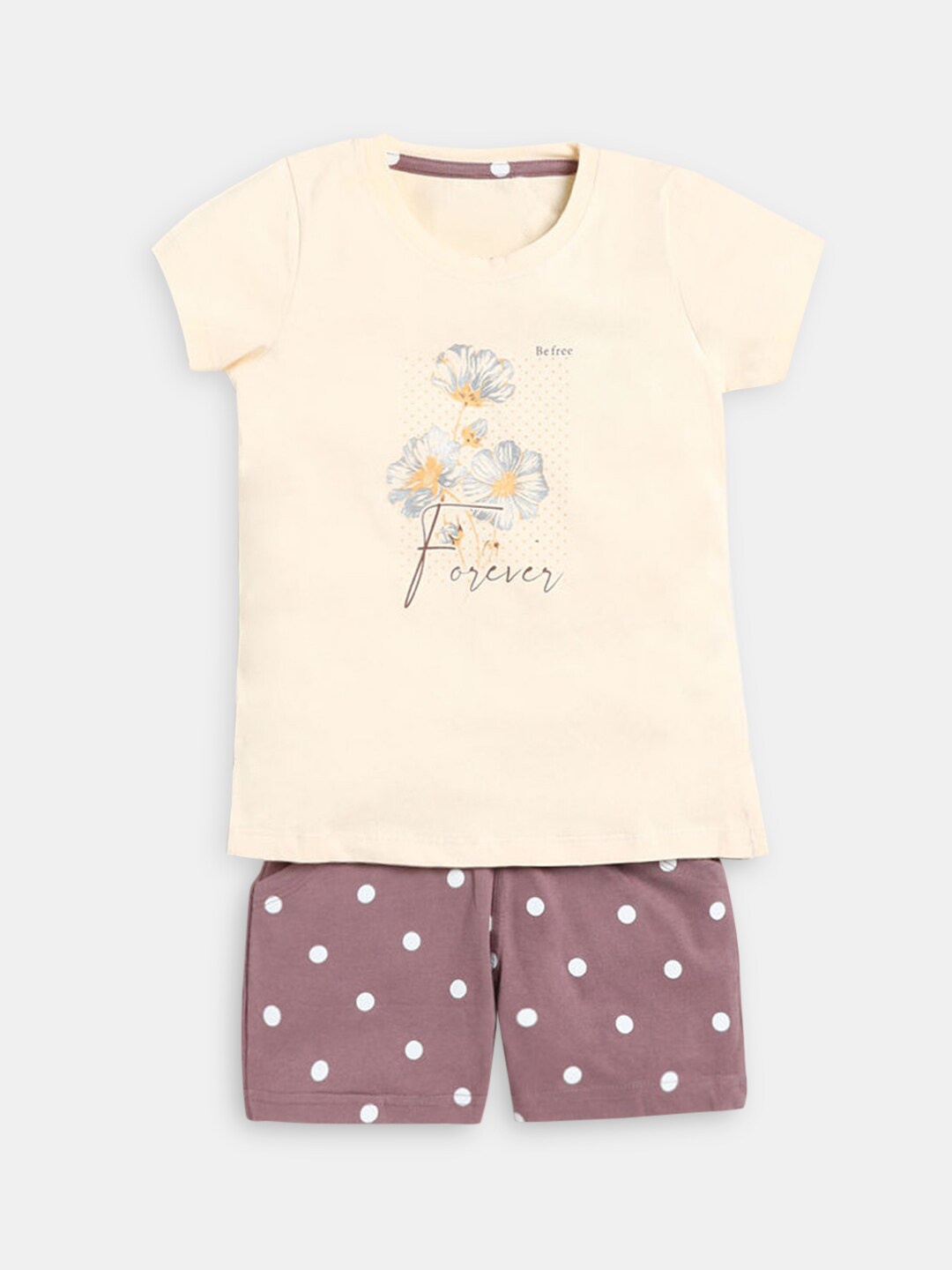 

Hopscotch Girls Beige & Pink Printed T-shirt with Short