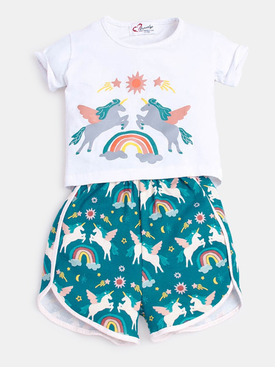 

Hopscotch Girls White & Blue Printed Tunic with Short
