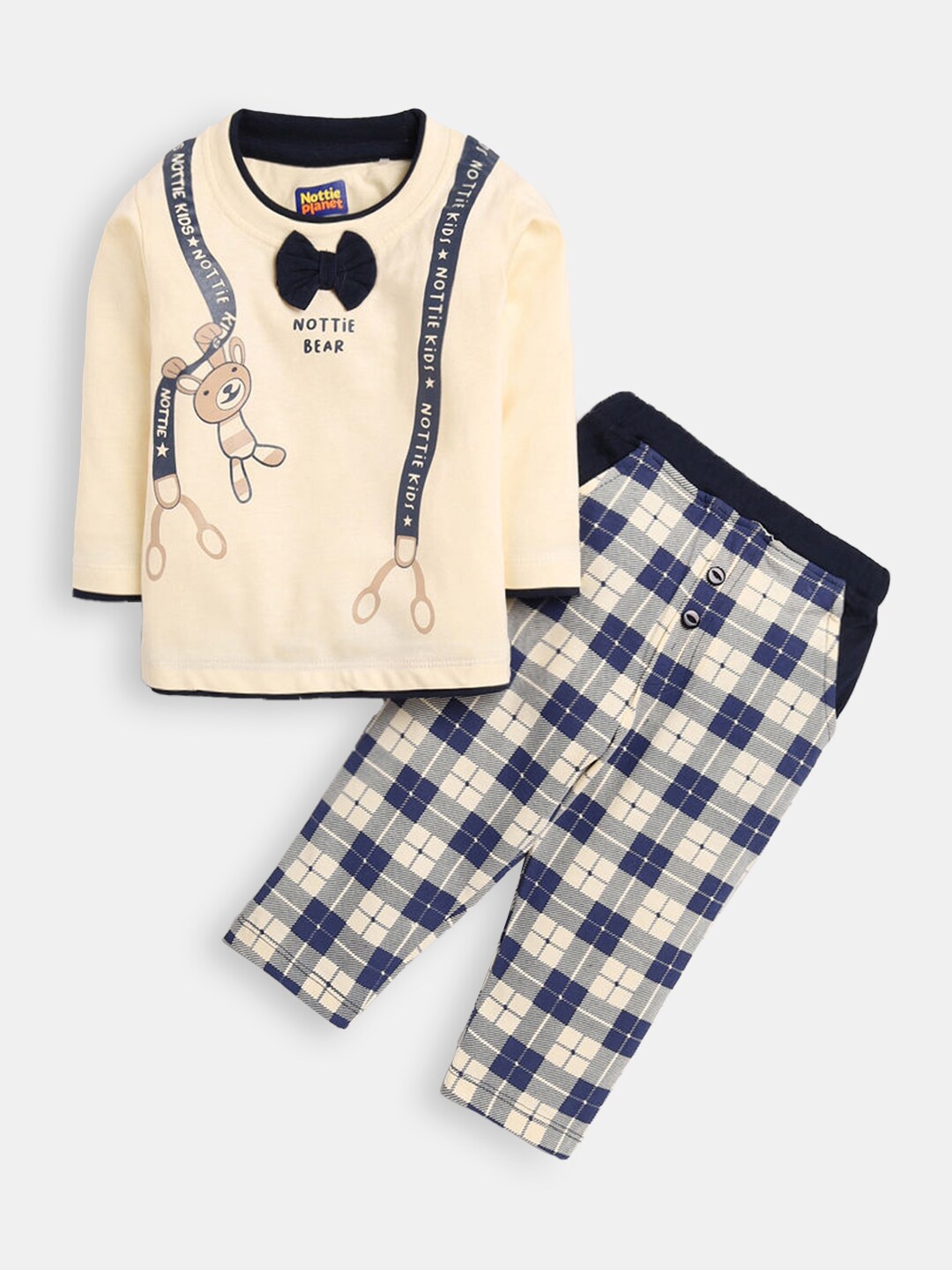 

Hopscotch Infants Boys Off White & Beige Printed T-shirt with Trouser