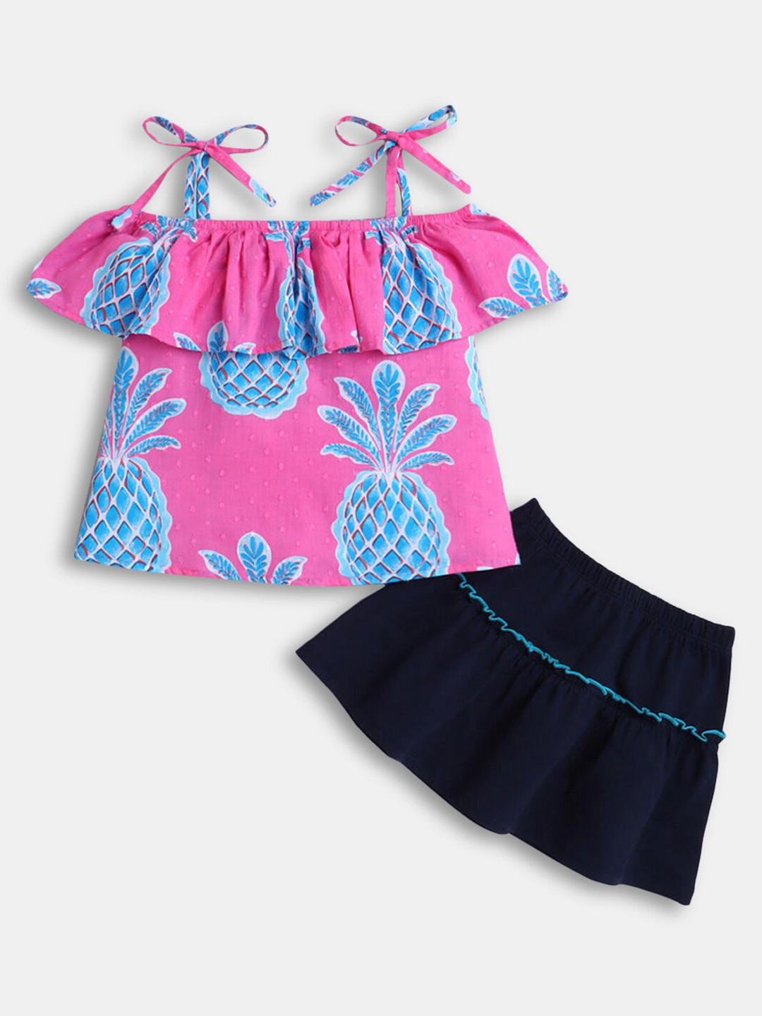 

Hopscotch Girls Pink & Blue Printed Tunic with Skirt