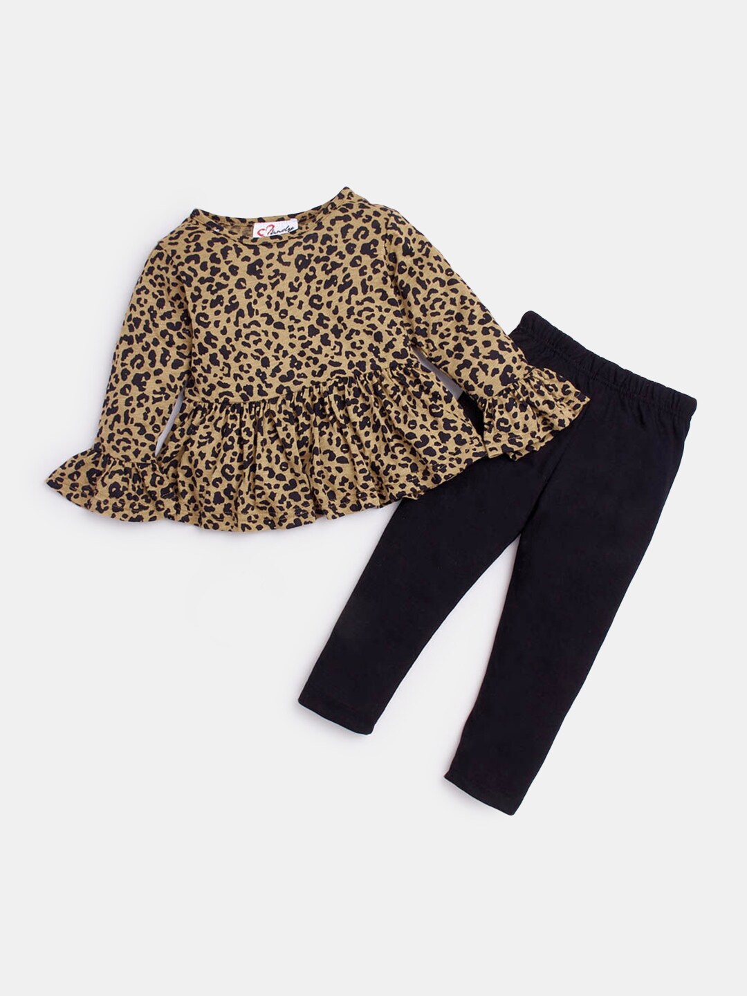

Hopscotch Girls Brown & Black Animal Printed Top with Leggings