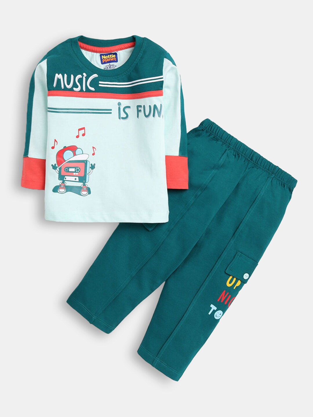 

Hopscotch Boys Green Printed T-shirt with Trousers