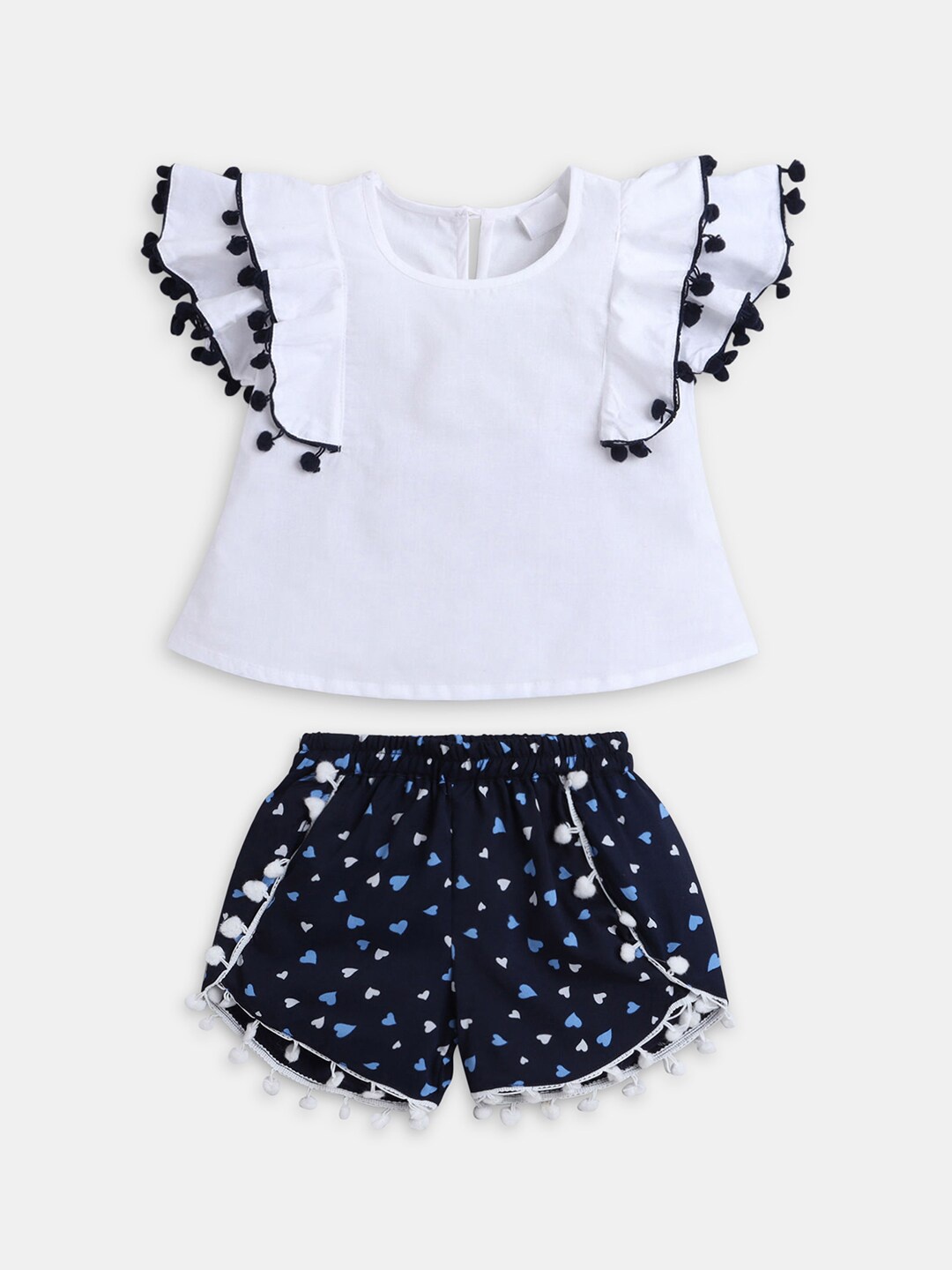 

Hopscotch Girls White & Blue Cotton Top with Shorts