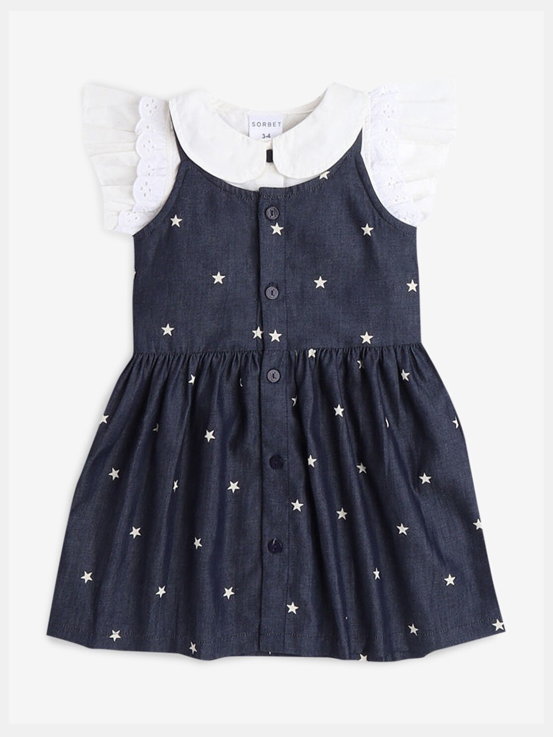 

Hopscotch Girls White & Blue Cotton Peter Pan Collar Pinafore Dress
