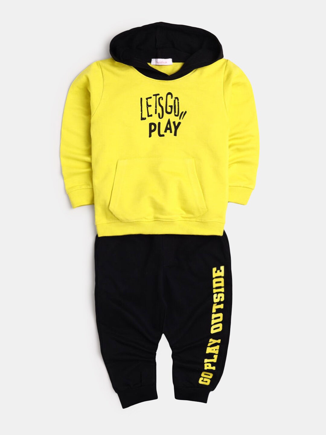 

Hopscotch Boys Yellow & Black Printed Cotton T-shirt with Trousers