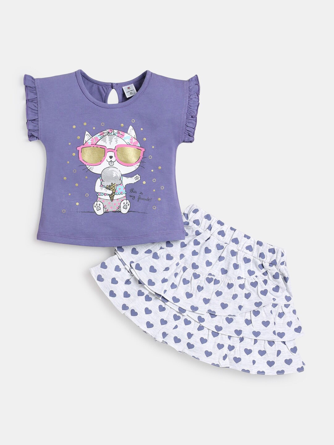 

Hopscotch Girls Purple & White Printed Top with Skirt