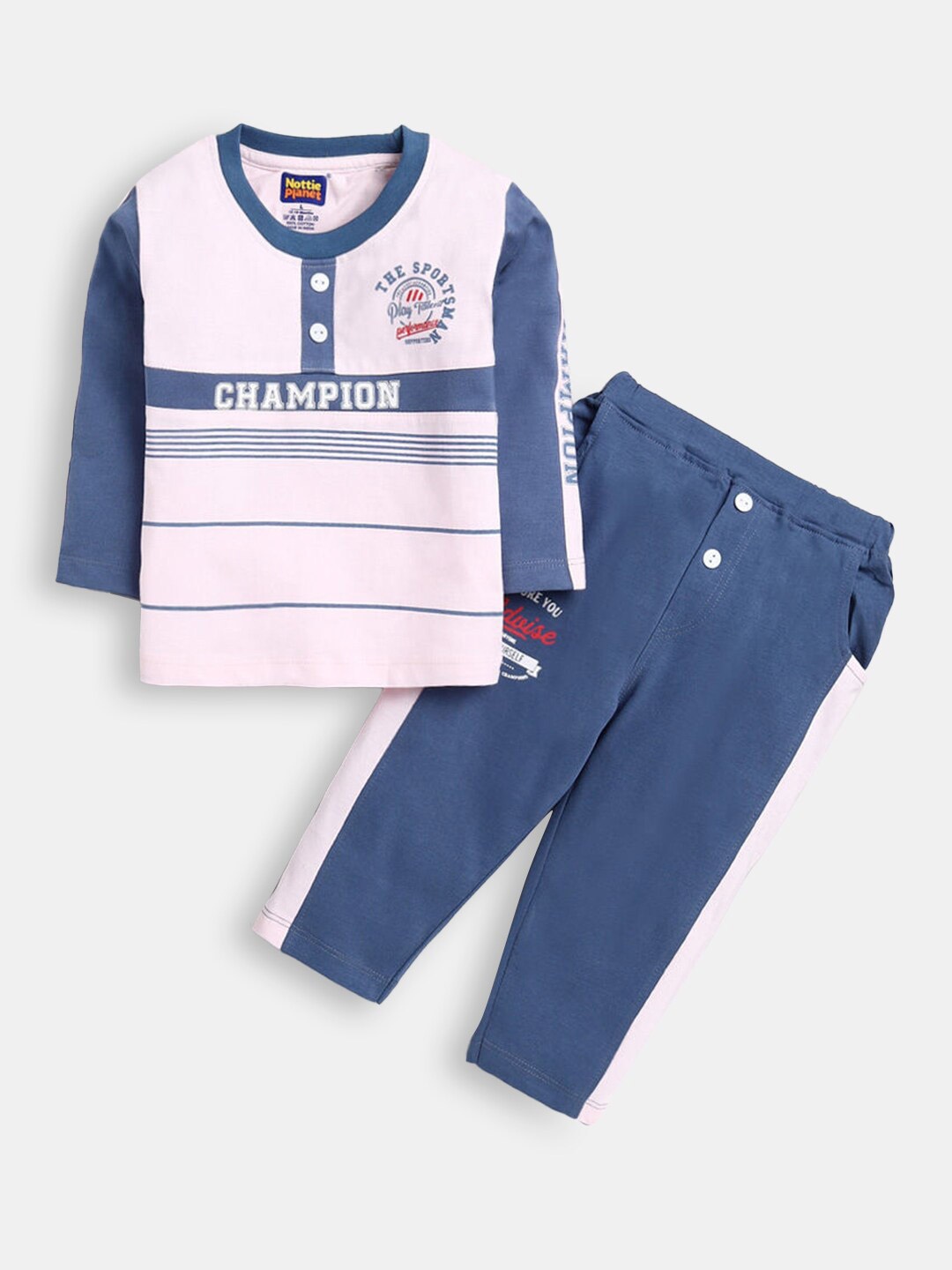

Hopscotch Boys Blue & Pink Striped Cotton T-shirt with Trousers
