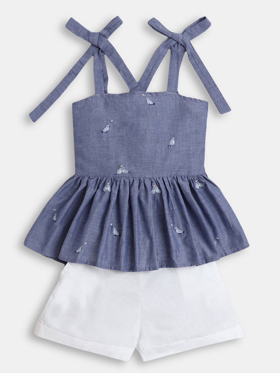 

Hopscotch Girls Blue & White Printed Cotton Top with Shorts