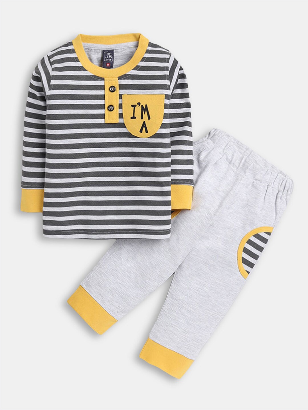 

Hopscotch Boys Yellow & Black Striped Cotton T-shirt with Pyjamas