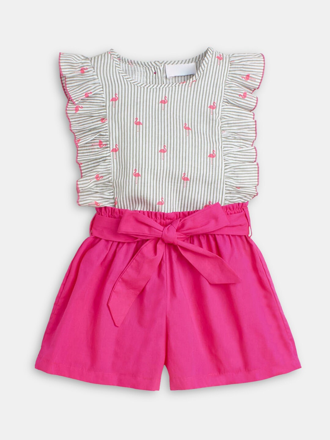 

Hopscotch Girls Grey & Pink Striped Cotton Top with Shorts