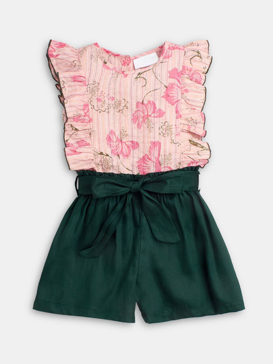 

Hopscotch Girls Pink & Green Printed Cotton Top with Shorts