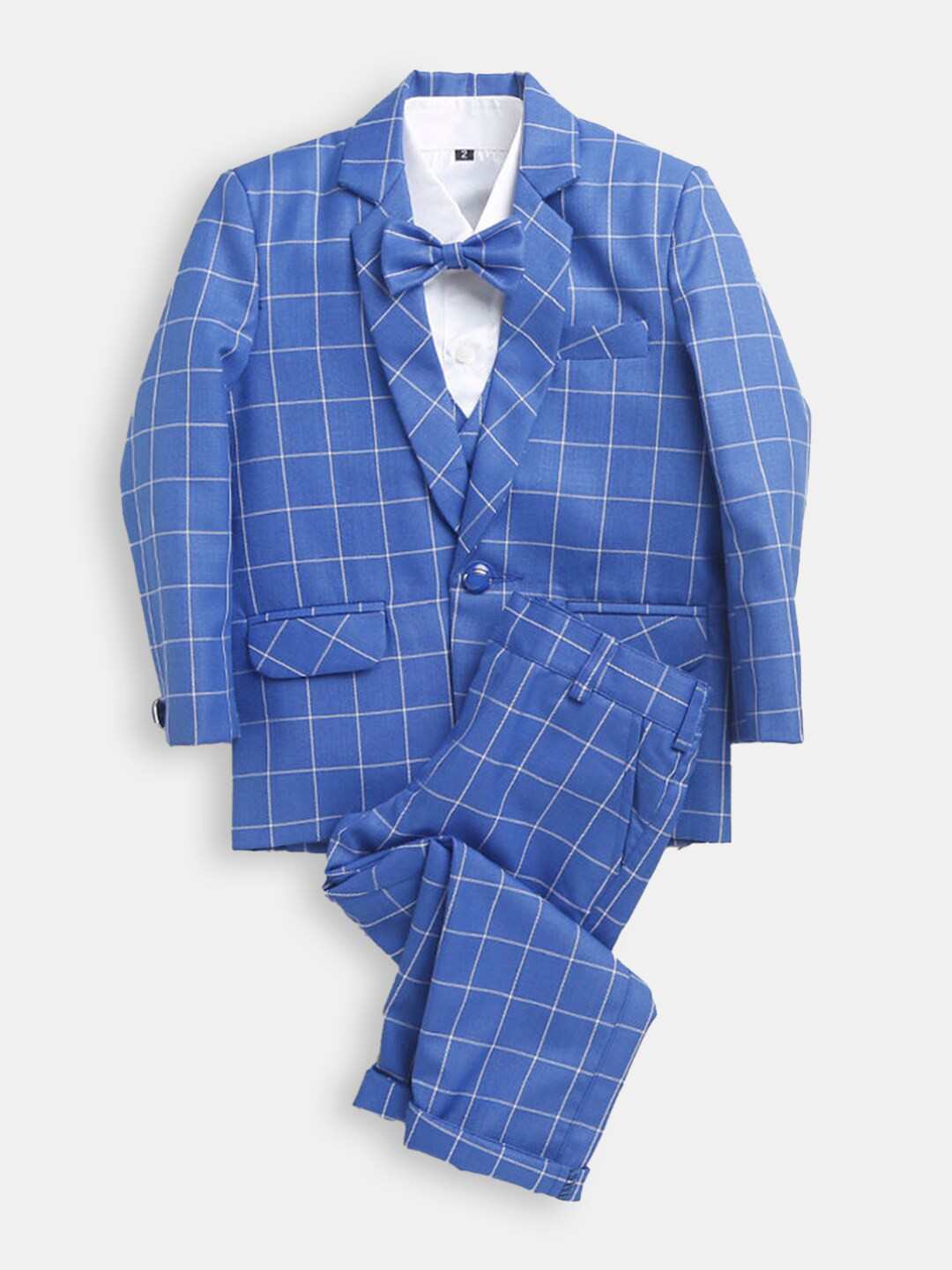 

Hopscotch Boys Checked 4-Piece Suit, Blue