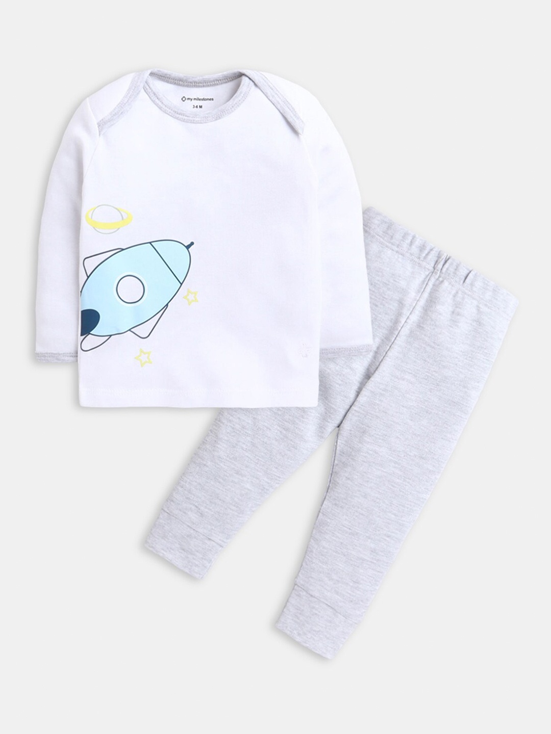 

Hopscotch Boys White & Grey Printed Cotton T-shirt with Trousers