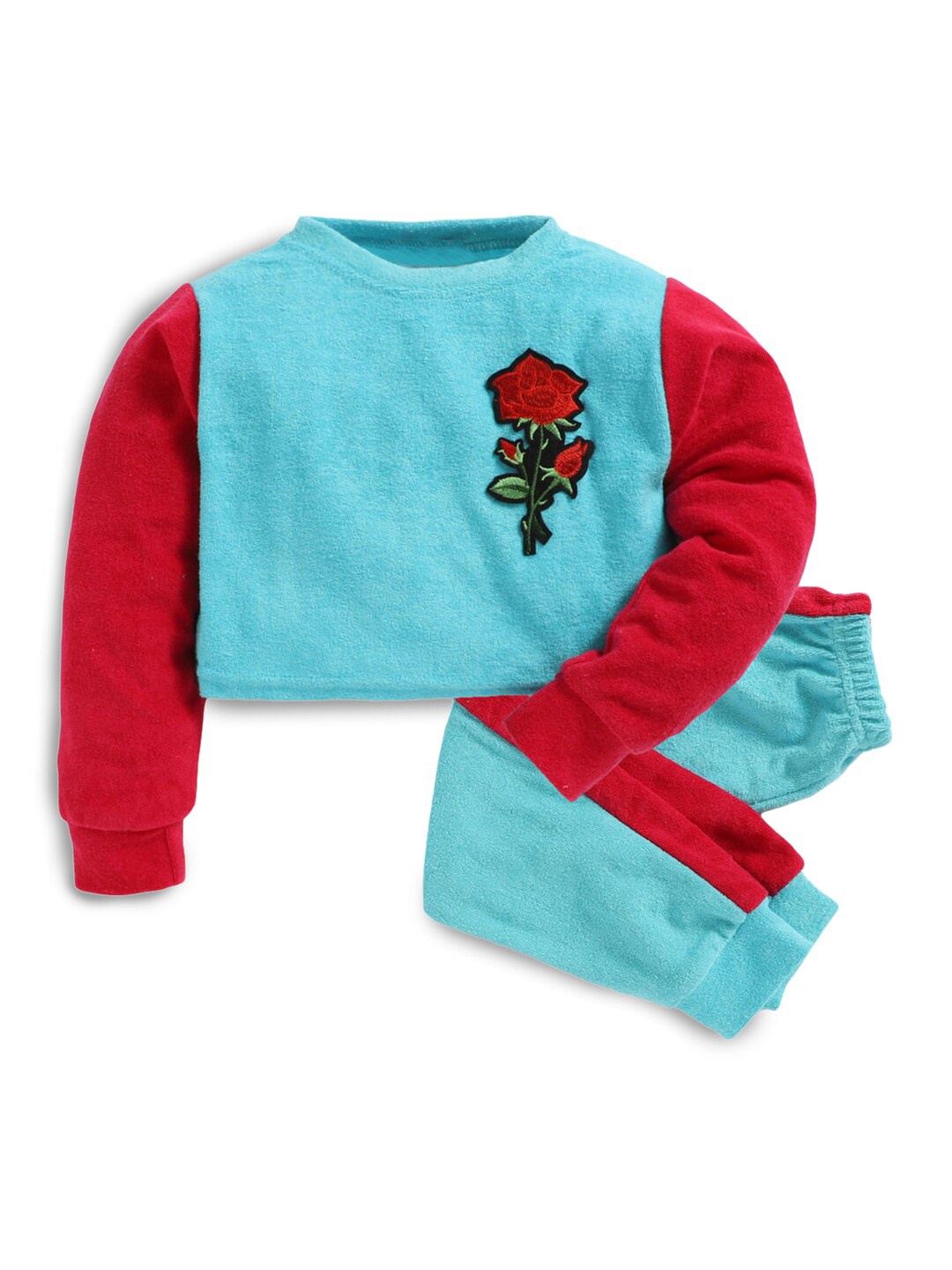 

Hopscotch Girls Blue & Red Pure Cotton Solid T-shirt with Trouser