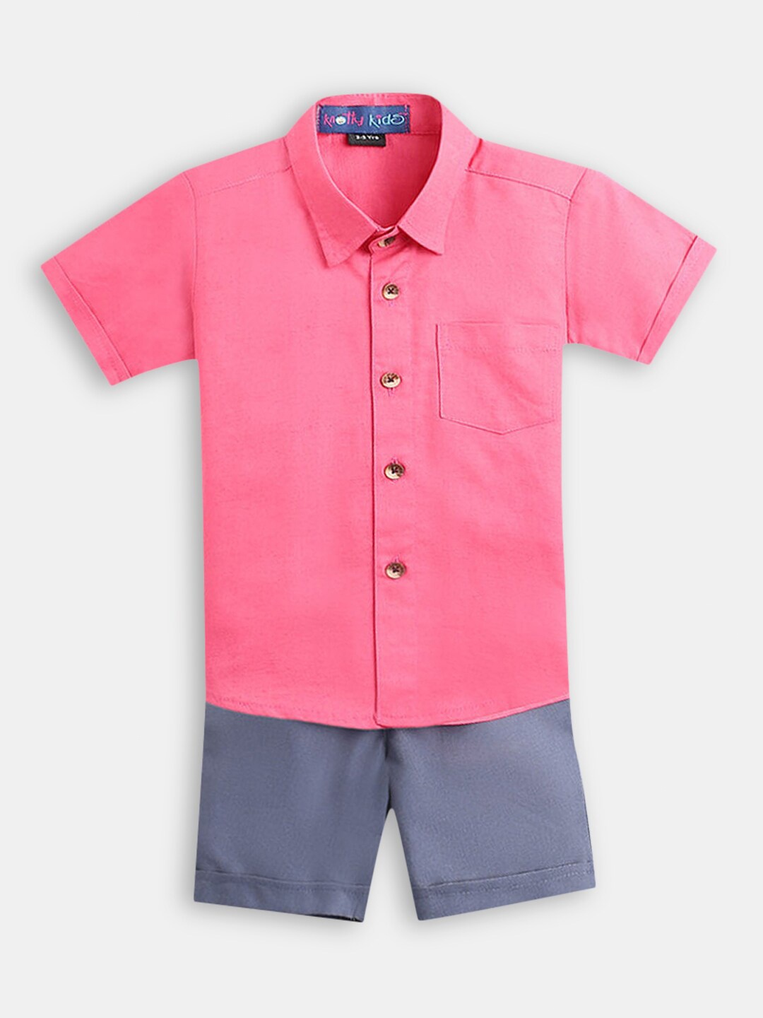 

Hopscotch Boys Pink & Grey Pure Cotton Solid Shirt with Shorts