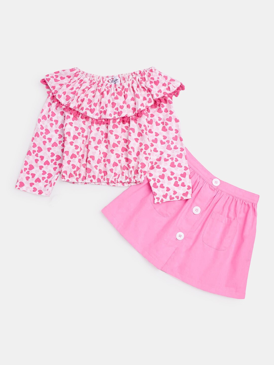 

Hopscotch Girls Pink & White Printed Top with Skirt