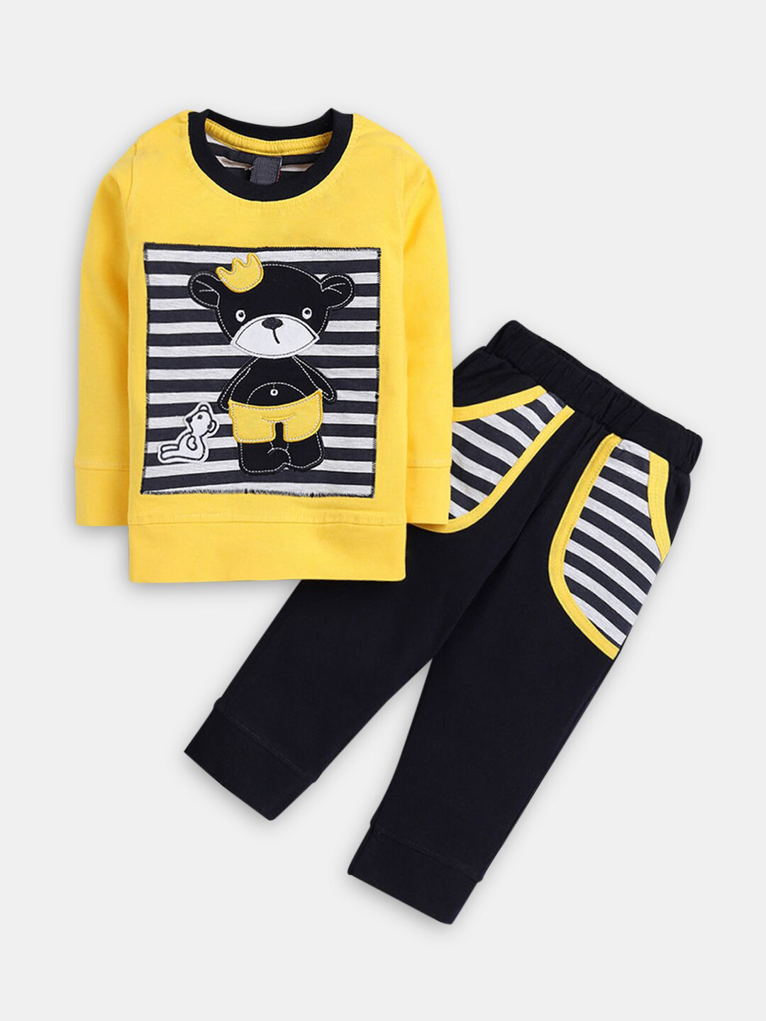 

Hopscotch Boys Yellow & White Pure Cotton Printed T-shirt with Pyjama