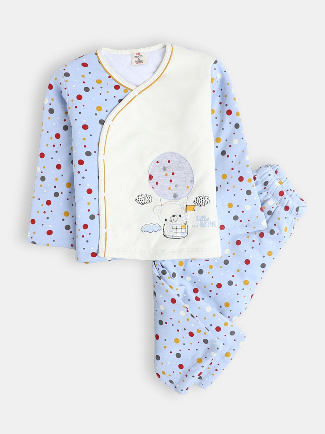 

Hopscotch Boys Blue & White Pure Cotton Colourblocked T-shirt with Pyjama
