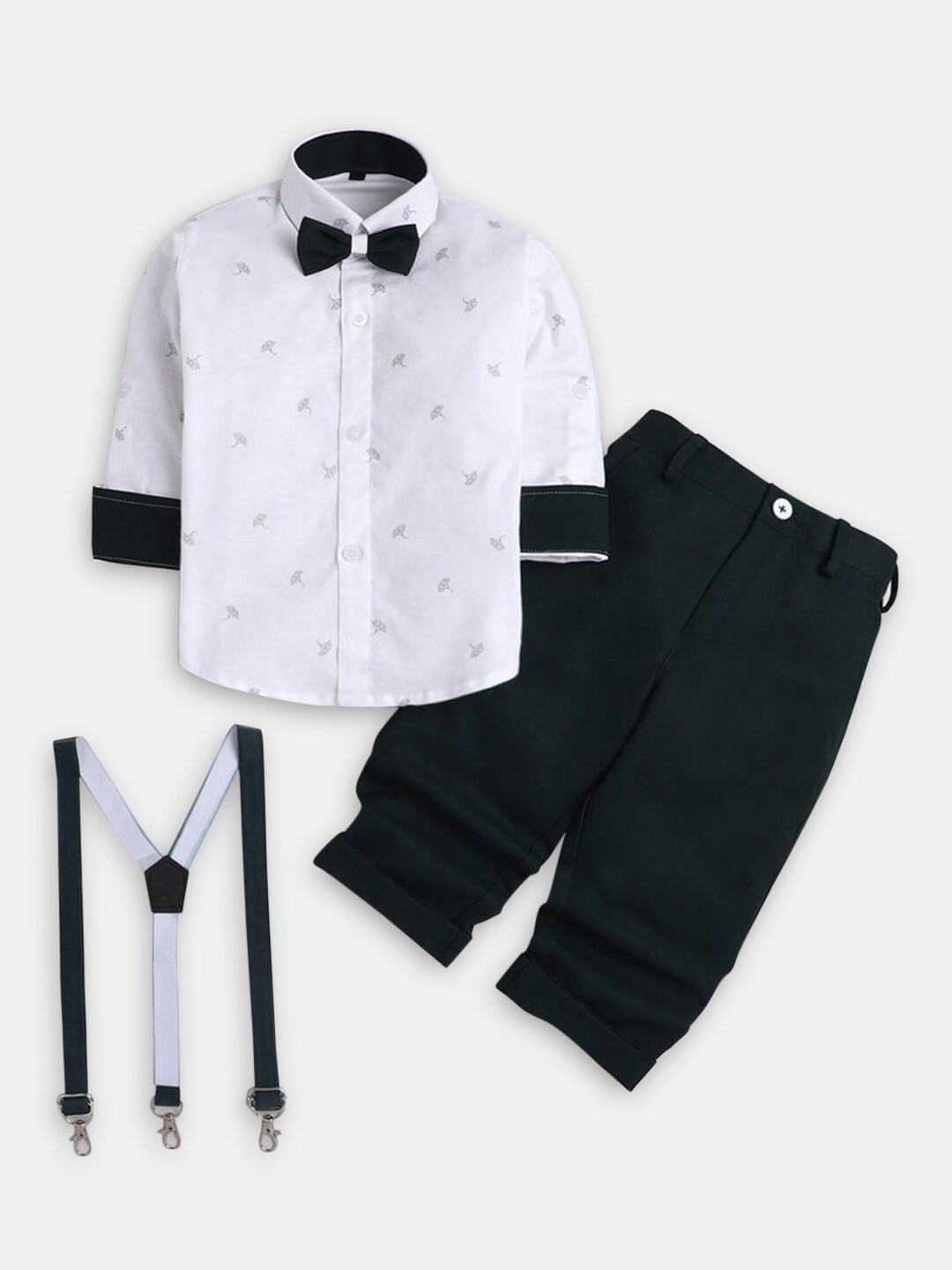 

Hopscotch Boys White & Black Pure Cotton Printed Shirt & Trouser with suspender