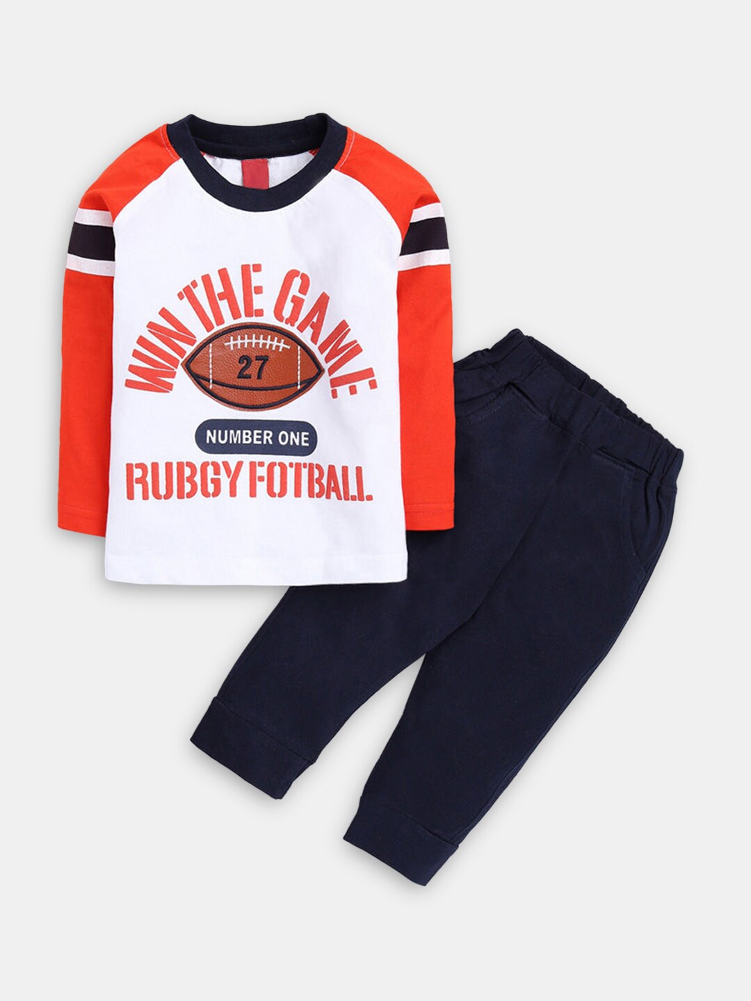 

Hopscotch Boys Red & White Pure Cotton Printed T-shirt with Trouser