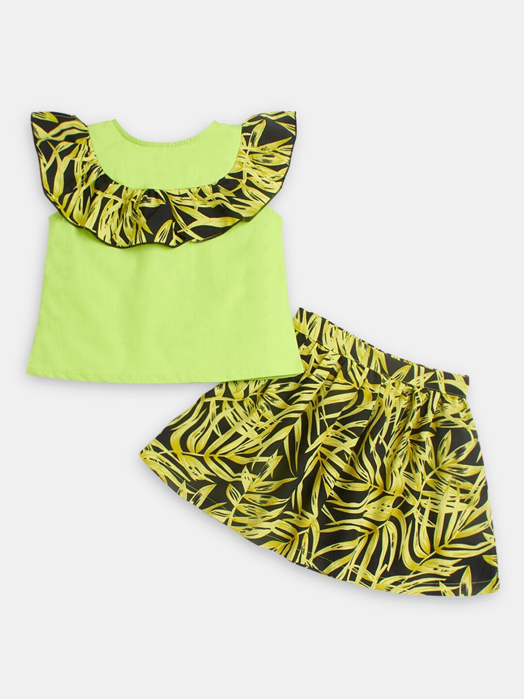 

Hopscotch Girls Green & Black Pure Cotton Printed Top with Skirt