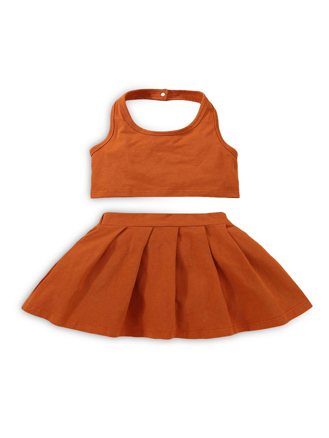

Hopscotch Girls Brown Solid Top with Skirt
