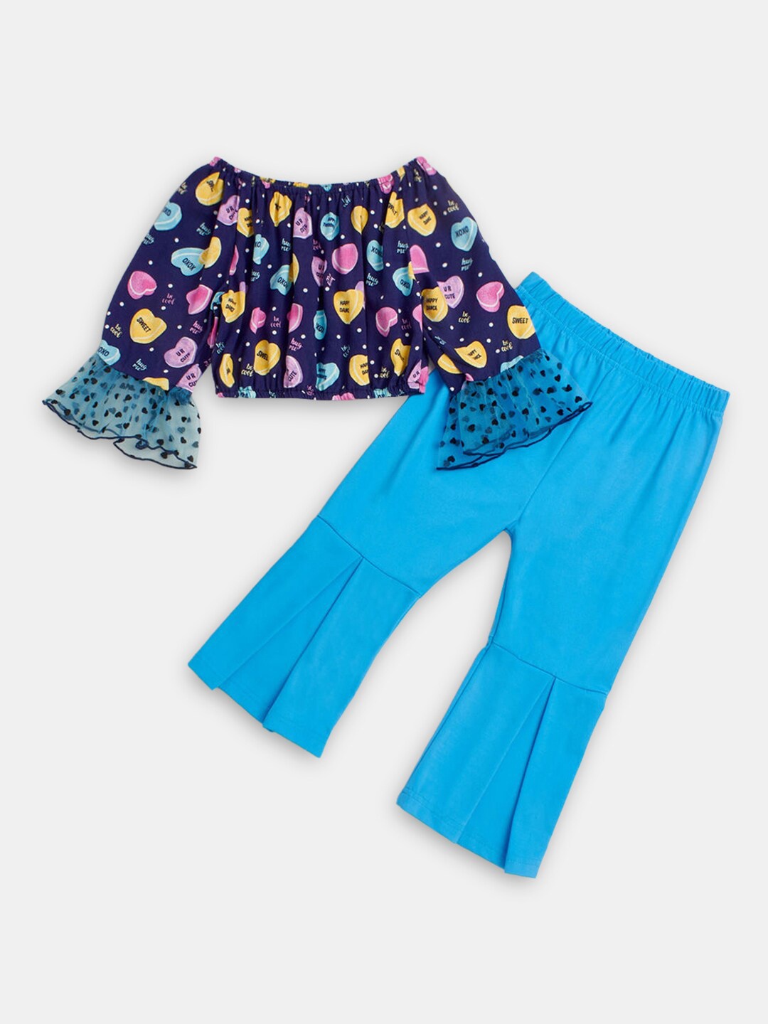 

Hopscotch Girls Navy Blue & Blue Pure Cotton Printed Top with Trouser