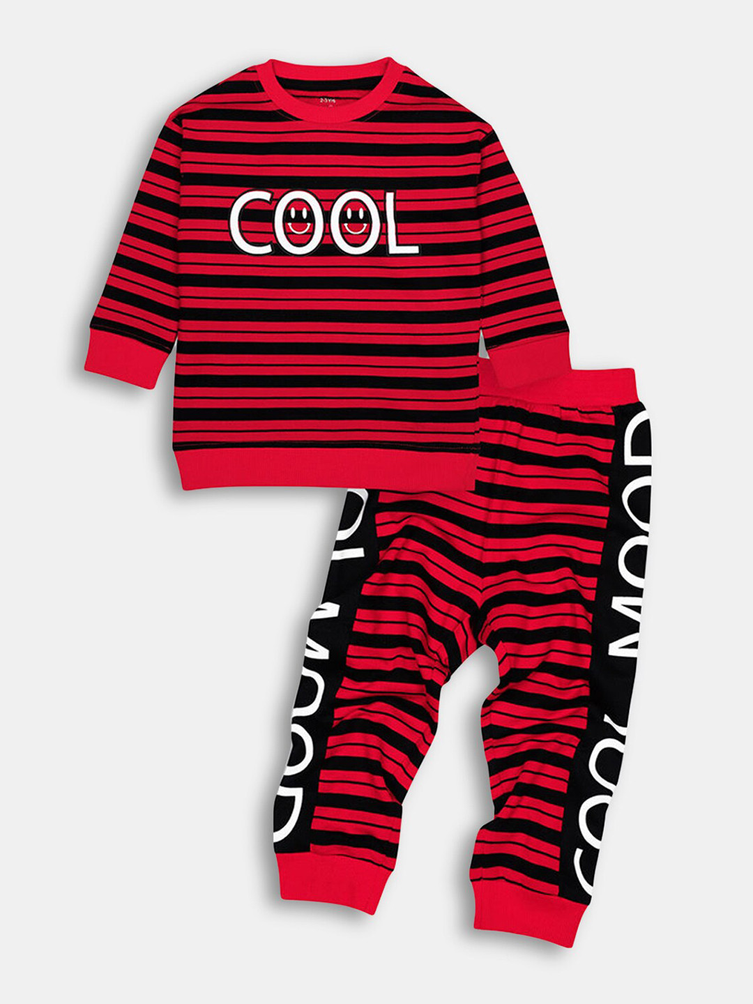 

Hopscotch Boys Red & Black Pure Cotton Striped T-shirt with Pyjama