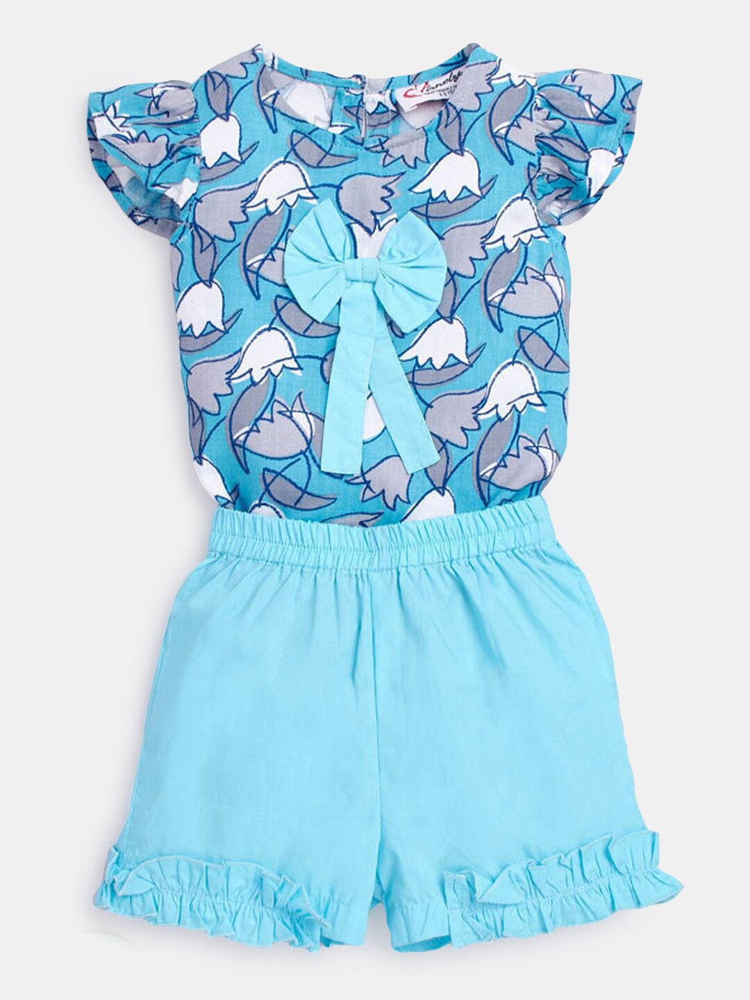 

Hopscotch Girls Blue & White Printed Top with Shorts