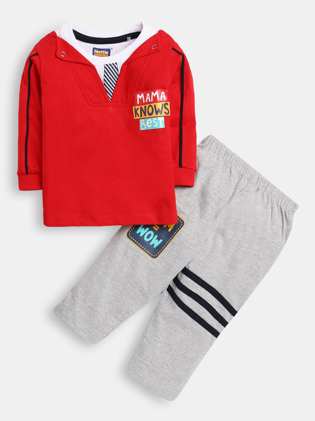 

Hopscotch Boys Red & Grey Pure Cotton Printed T-shirt with Trouser