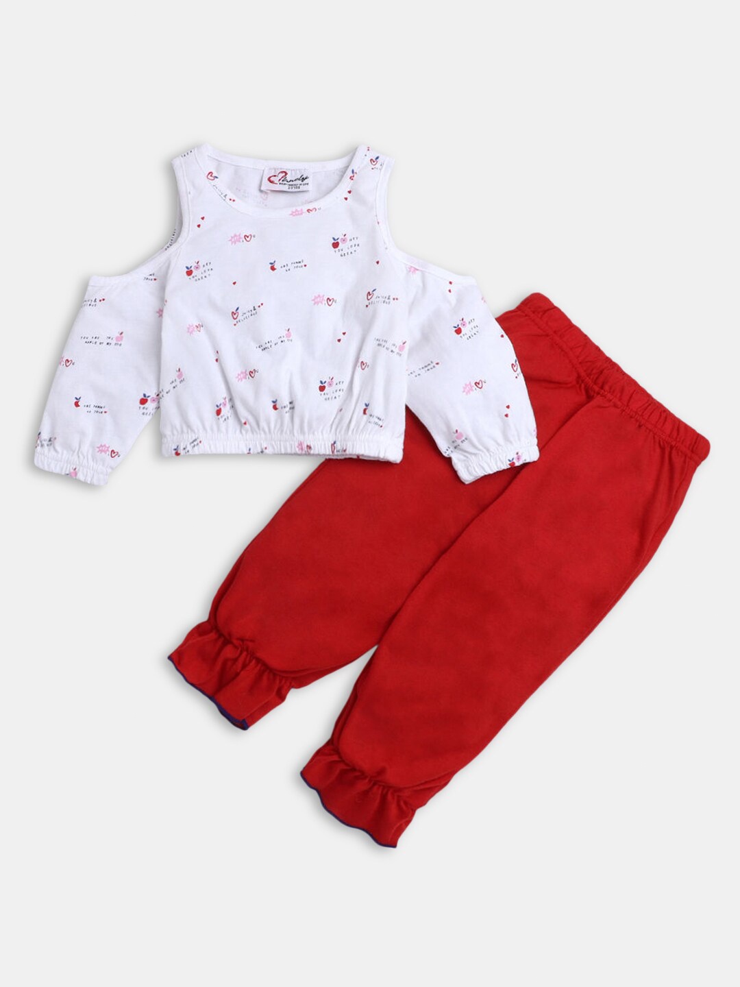 

Hopscotch Girls White & Red Pure Cotton Printed Top with Trouser