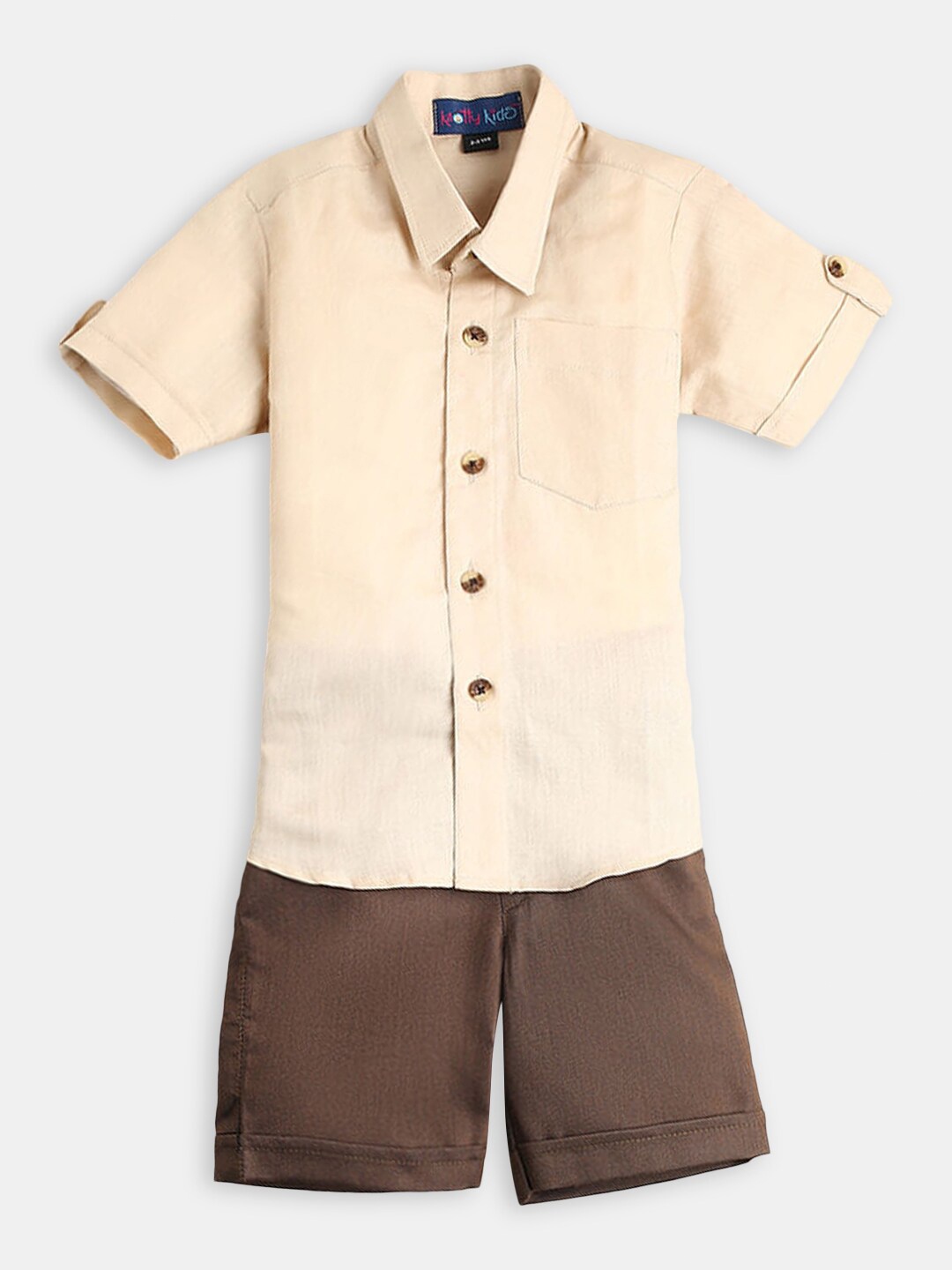 

Hopscotch Boys Beige & Brown Pure Cotton Shirt with Shorts