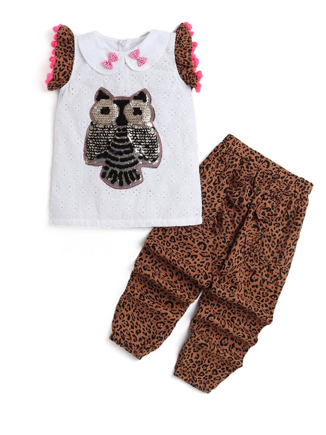 

Hopscotch Girls Brown & White Pure Cotton Printed Top with Trouser