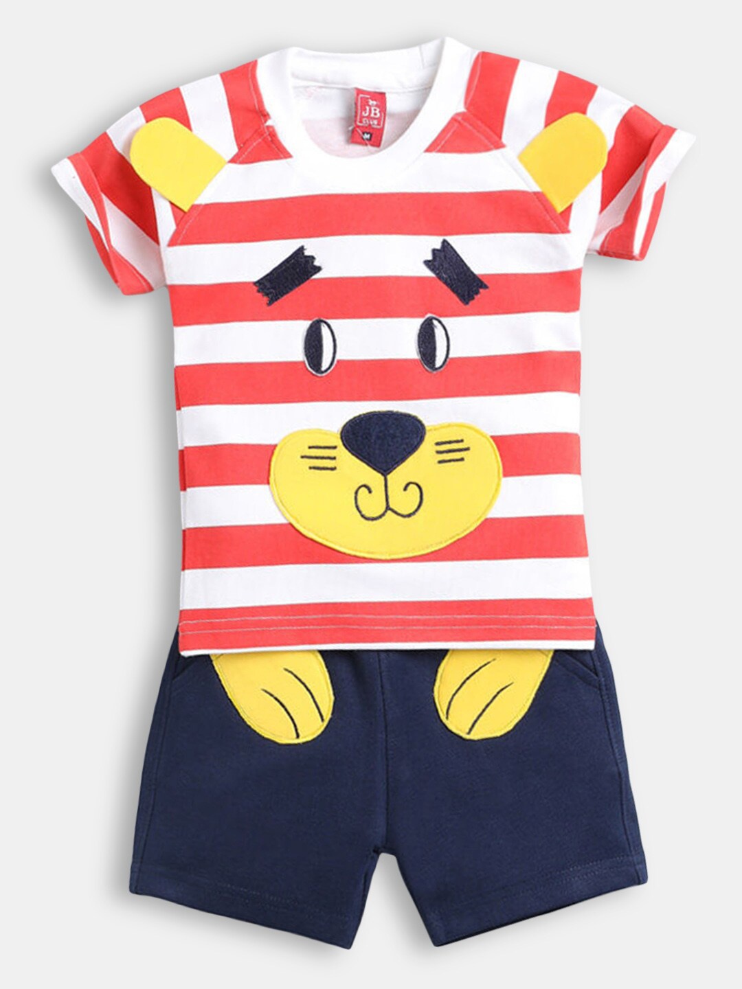 

Hopscotch Boys Red & Blue Pure Cotton Striped T-shirt with Shorts