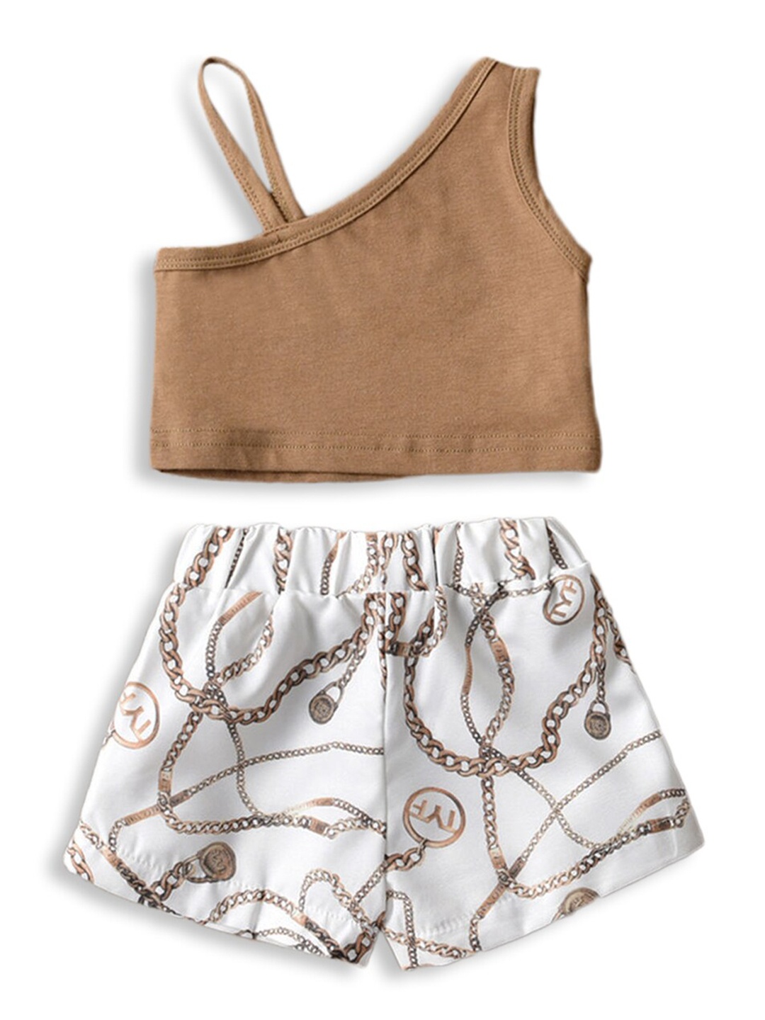 

Hopscotch Girls Brown & White Pure Cotton Top with Shorts