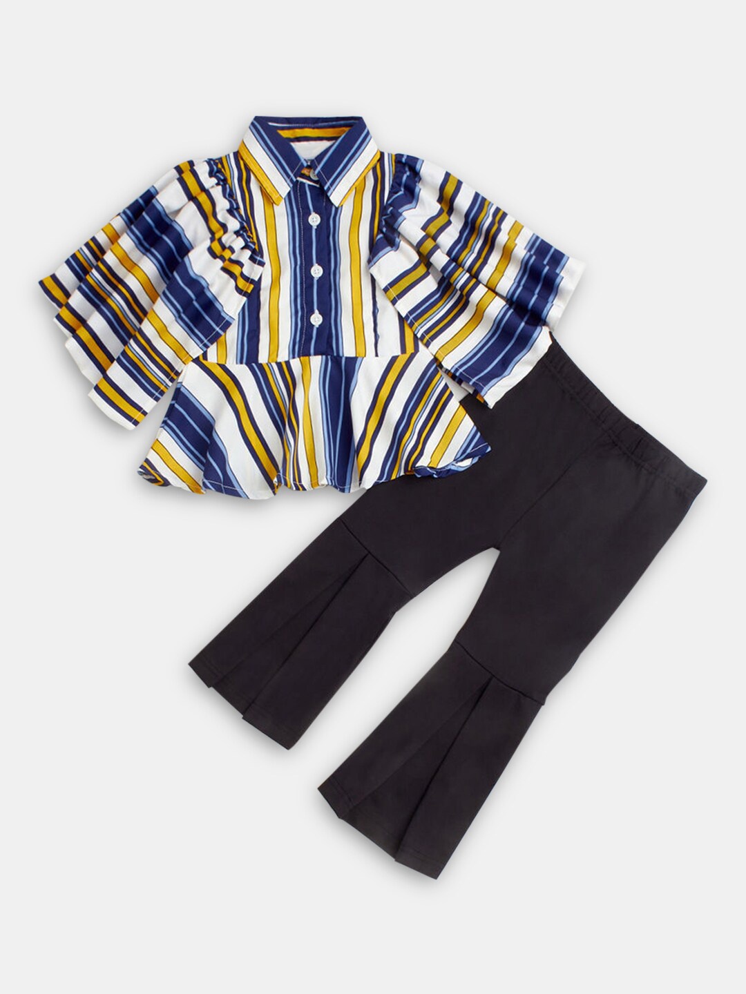 

Hopscotch Girls Yellow & Black Pure Cotton Striped Top with Trousers