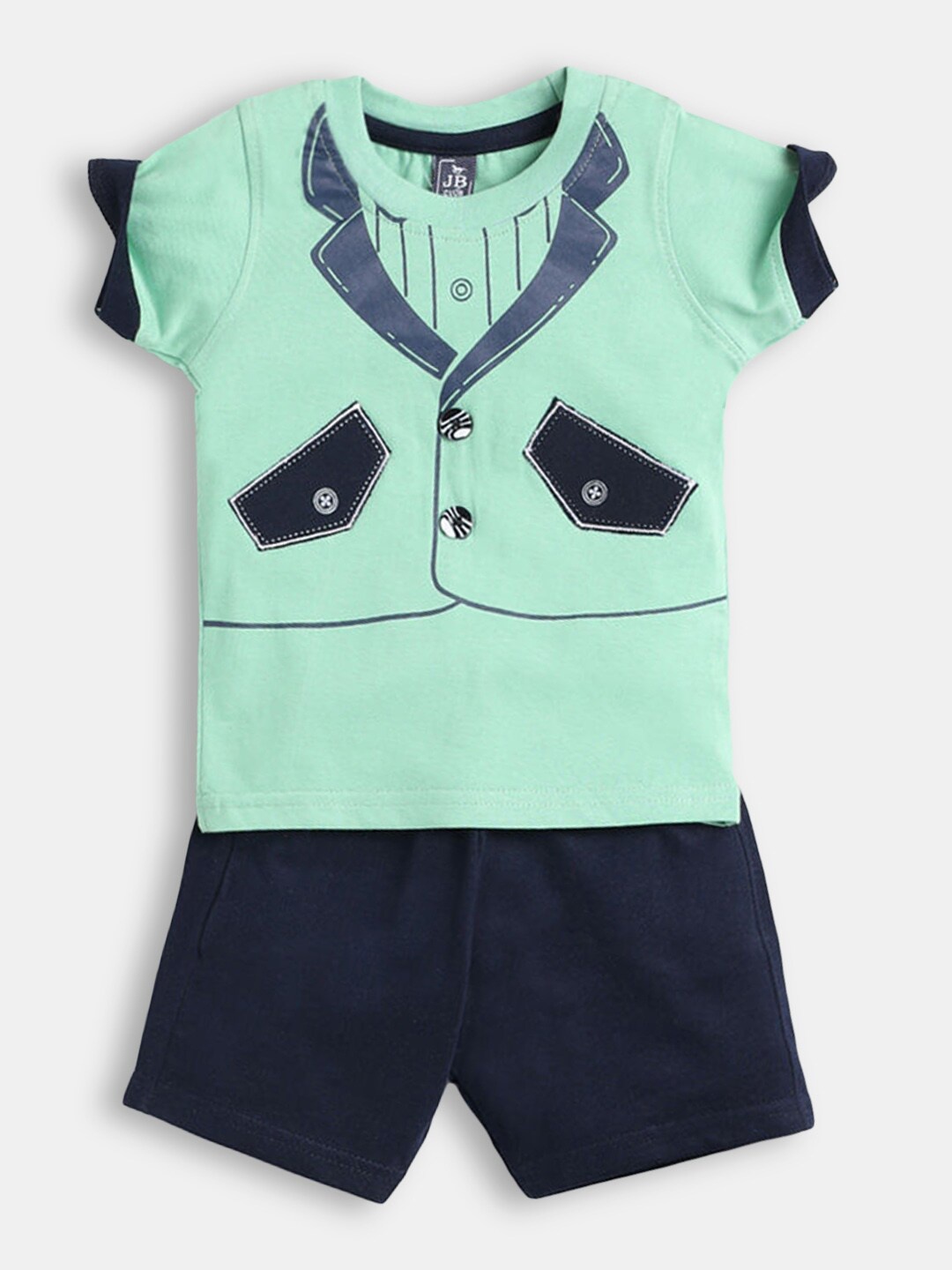 

Hopscotch Boys Green & Navy Blue Pure Cotton Shirt with Shorts