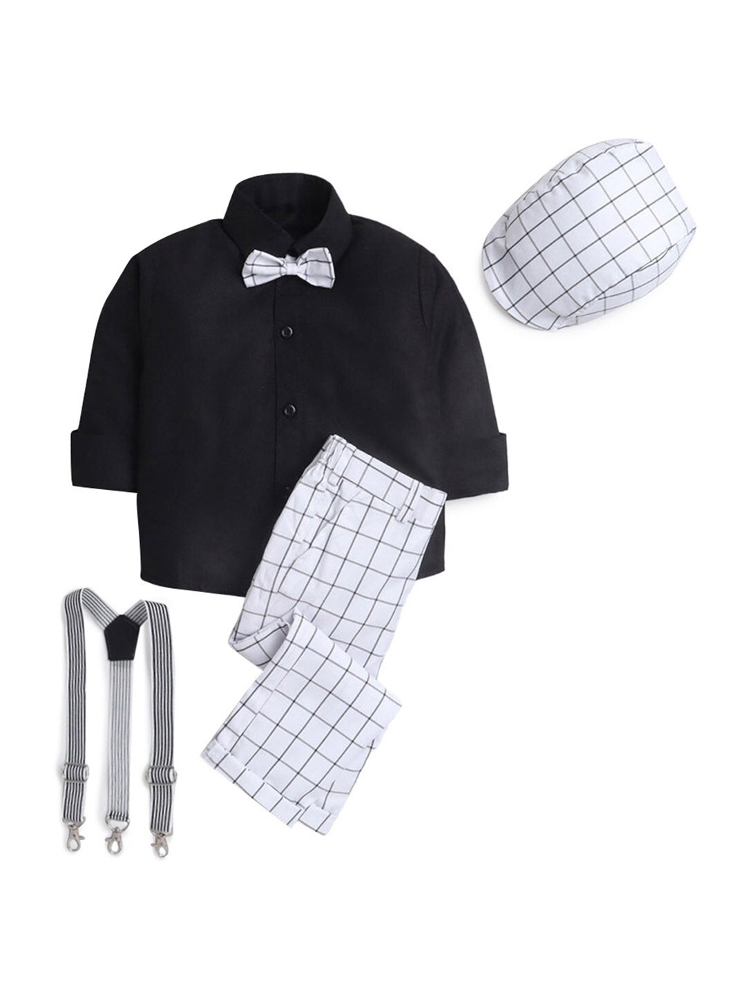 

Hopscotch Boys White & Black Shirt with Trouser With Suspender